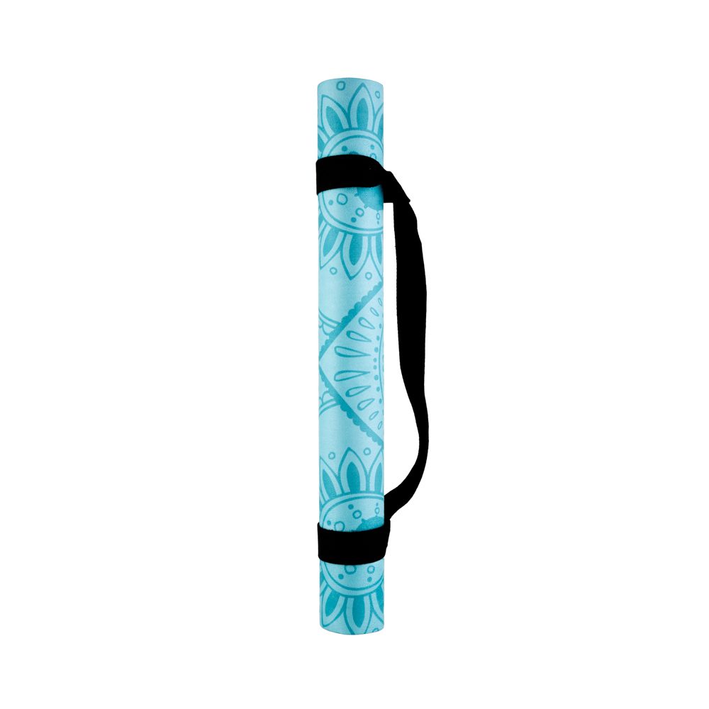 Tapis De Yoga Voyage Confort Mandala Turquoise 1,5mm avec la sangle pour un transport facile