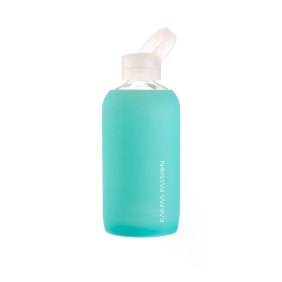 Bouteille en verre Turquoise - avec un étui de protection en silicone