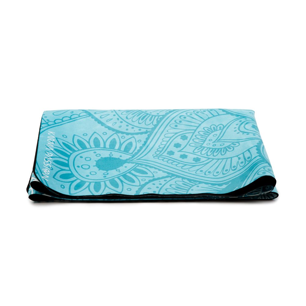 Tapis De Yoga Voyage Confort Mandala Turquoise 1,5mm - ne prend pas plus de place qu’une serviette