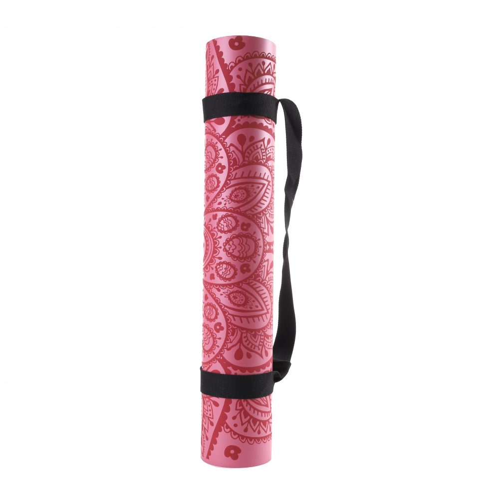 Tapis de yoga Professionnel Mandala Rose 5mm - avec la sangle pour un transport facile